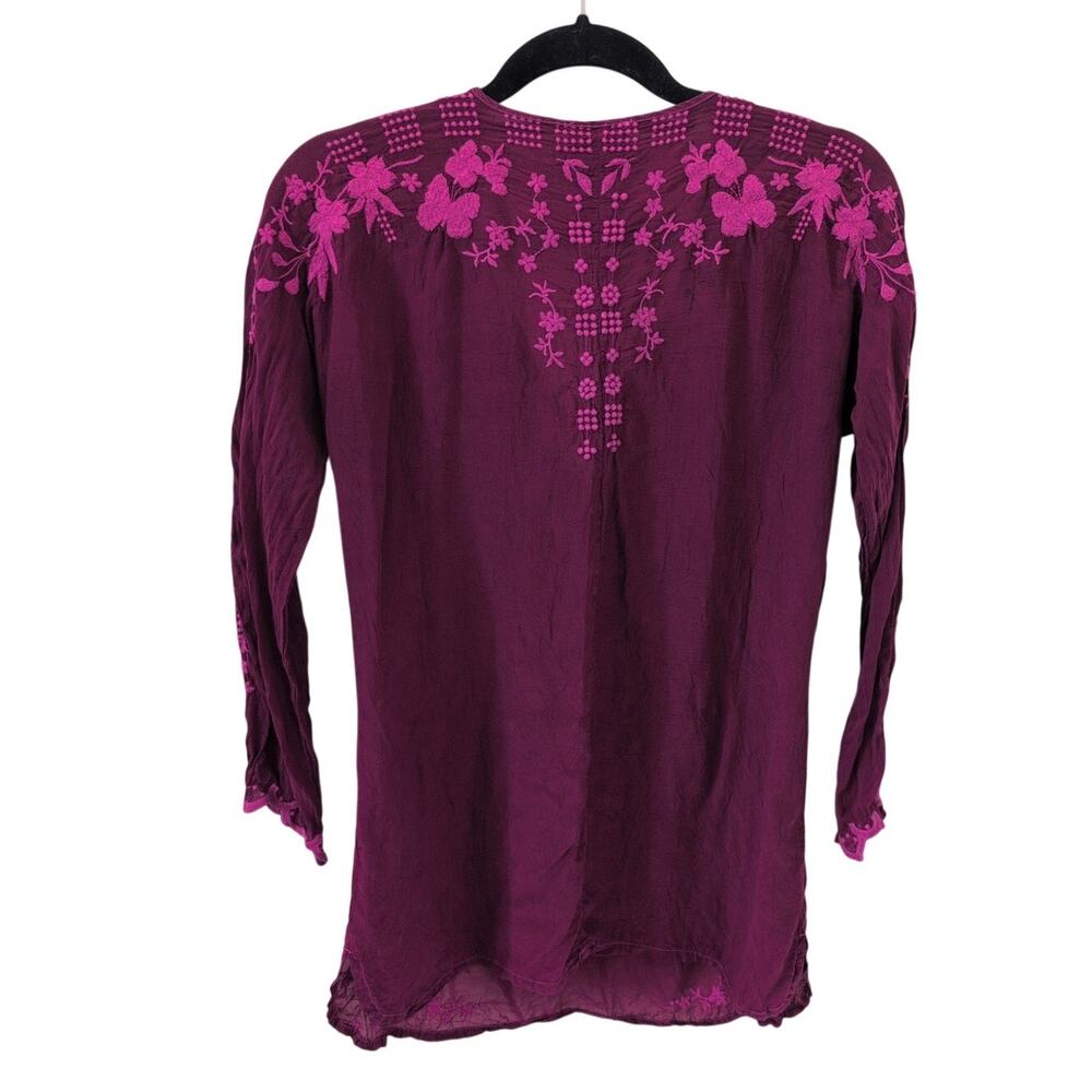 Johnny Was Embroidered Tunic Blouse Size Small- Plum Pink Cupra Rayon Boho - Picture 5 of 5